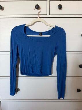 a new day Royal Blue Long Sleeve Scoop Neck Crop Top